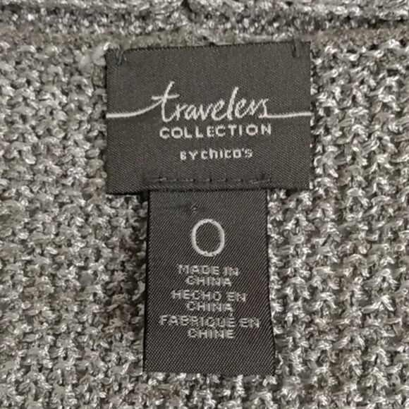 Chico’s Travelers Open Front Metallic Gray Cardigan S Dark Gray Fringe Stretch - Picture 5 of 8